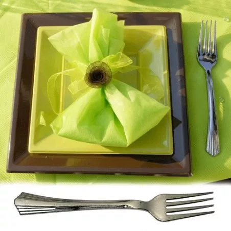 Couvert jetable - Fourchette plastique imitation inox X50 Couvert jetable - Fourchette plastique imitation inox X50