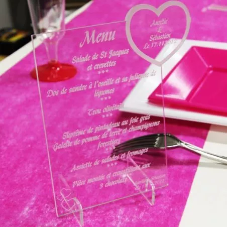Menu gravé plexi Coeur Menu gravé plexi Coeur