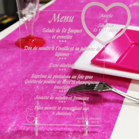 Menu gravé plexi Coeur Menu gravé plexi Coeur