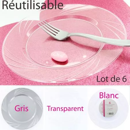 Assiette plastique reutilisable les 6 (45gr) Assiette plastique reutilisable les 6 (45gr)