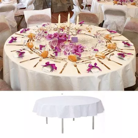 Nappe de table blanche rond mariage 240cm Nappe de table blanche rond mariage 240cm