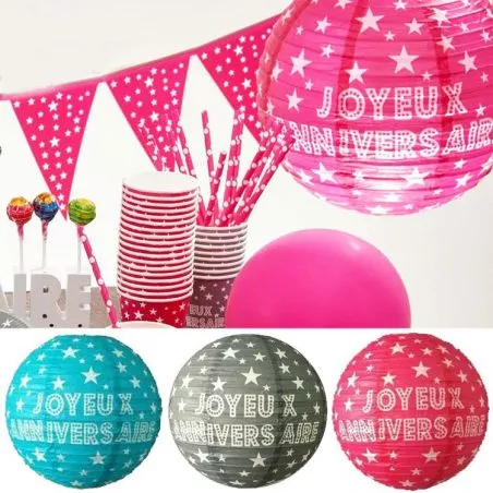 Lot de 2 Lampions Anniversaire étoilées Ø30cm Lot de 2 Lampions Anniversaire étoilées Ø30cm