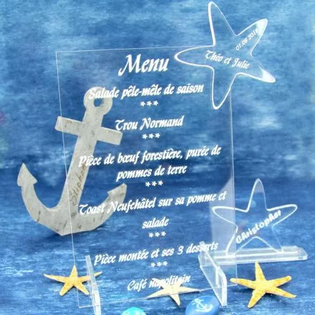 Menu personnalisé plexi - Etoile de mer Menu personnalisé plexi - Etoile de mer