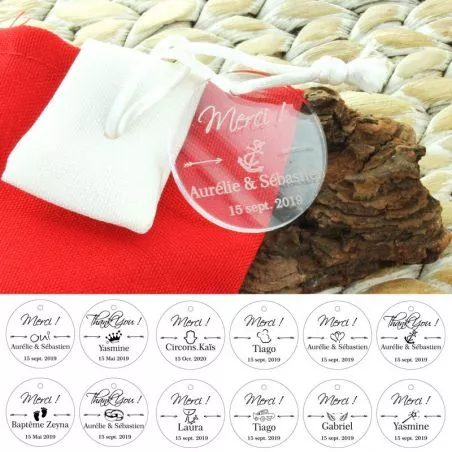 Étiquettes dragées Plexi Ronde - Personnalisée Étiquettes dragées Plexi Ronde - Personnalisée