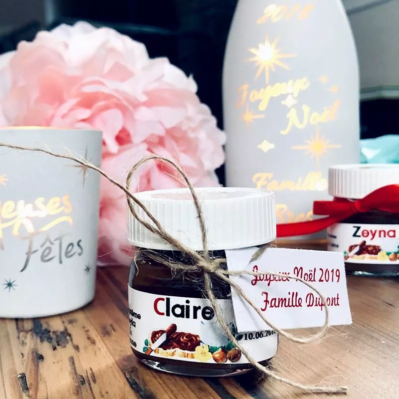Mini pot de NUTELLA® chocolat Noël Prénoms d'invités Mini pot de NUTELLA® chocolat Noël Prénoms d'invités
