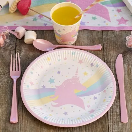 Assiette anniversaire jetable Licorne X8 Assiette anniversaire jetable Licorne X8