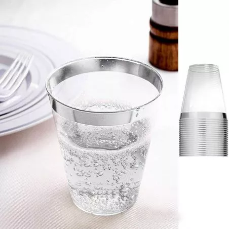 Verre à bière réutilisable plastique Liseré Argent 6 Pièces Verre à bière réutilisable plastique Liseré Argent 6 Pièces