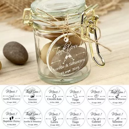 Étiquettes dragées Plexi personnalisée - Ronde Étiquettes dragées Plexi personnalisée - Ronde