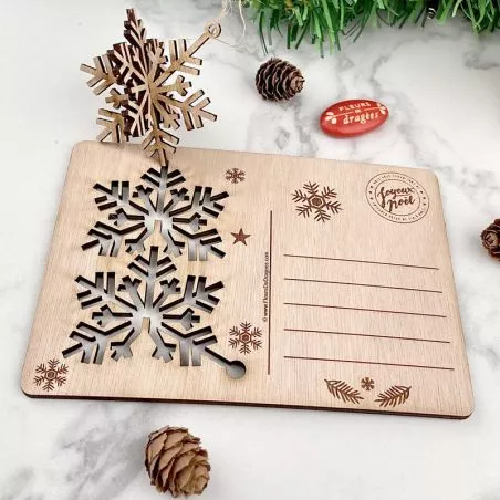 Carte de noël 3d en bois - Flocon de neige Carte de noël 3d en bois - Flocon de neige