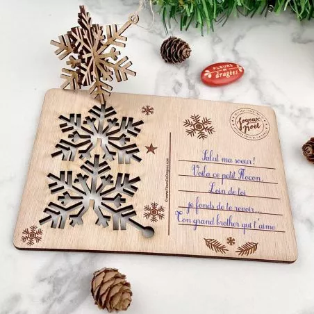 Carte de noël 3d en bois - Flocon de neige Carte de noël 3d en bois - Flocon de neige