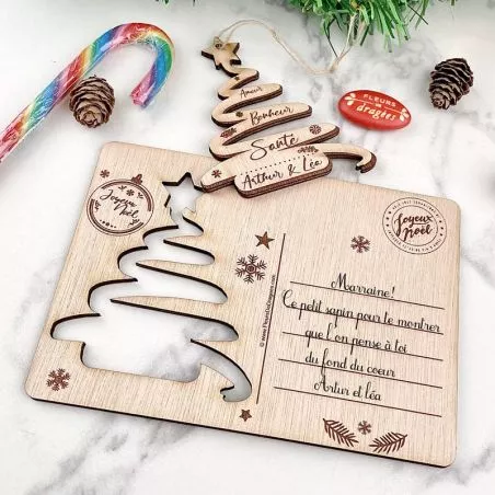 Carte de noël 3d bois - Sapin magique Personnalisé Carte de noël 3d bois - Sapin magique Personnalisé