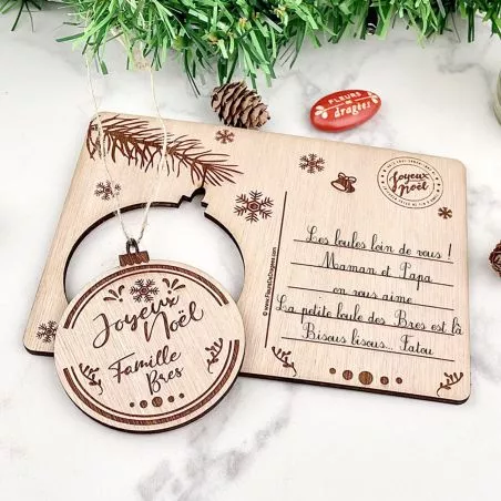 Carte de noël 3d bois - Boule Personnalisée Carte de noël 3d bois - Boule Personnalisée