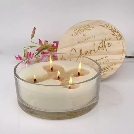 Bougie parfumée de luxe XXL "5mèche bois" 2,4kg - Personnalisée Bougie parfumée de luxe XXL "5mèche bois" 2,4kg - Personnalisée