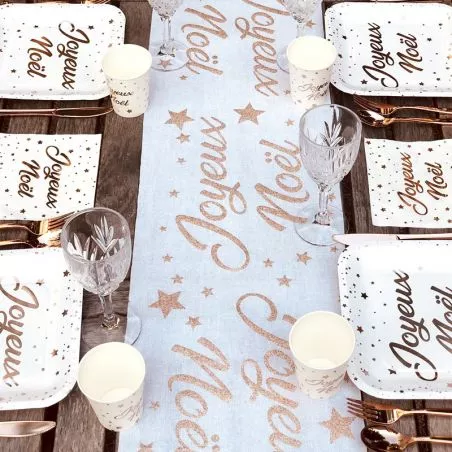 Chemin de table Coton Joyeuses Noël - Rose Gold Chemin de table Coton Joyeuses Noël - Rose Gold