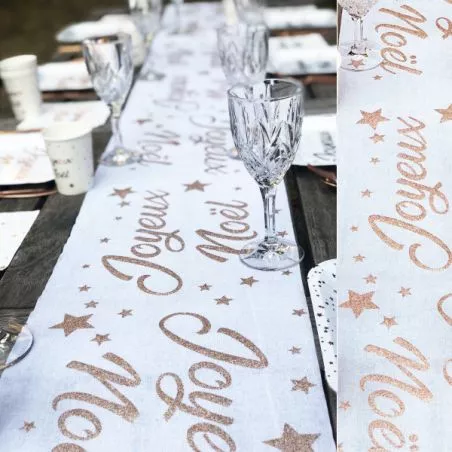Chemin de table Coton Joyeuses Noël - Rose Gold Chemin de table Coton Joyeuses Noël - Rose Gold