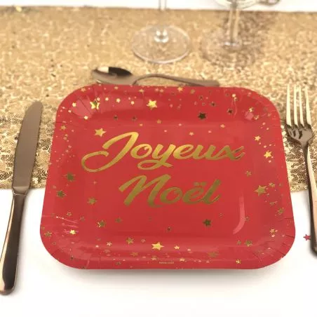 Assiette jetable Rouge - Joyeux noël X10 Assiette jetable Rouge - Joyeux noël X10