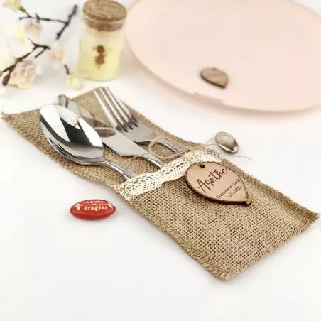 Porte couvert en Jute et dentelle 4 pièces Porte couvert en Jute et dentelle 4 pièces