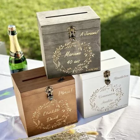 Urne Bois personnalisée Champêtre avec Cadenas Urne Bois personnalisée Champêtre avec Cadenas