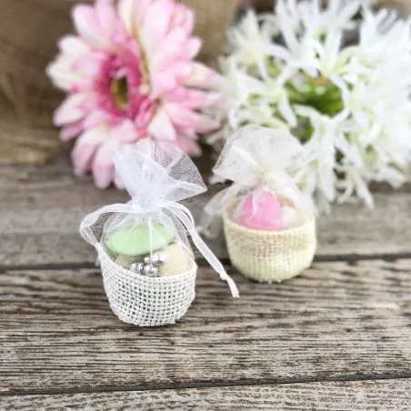 12 Bourses dragées Raphia et Organza 12 Bourses dragées Raphia et Organza